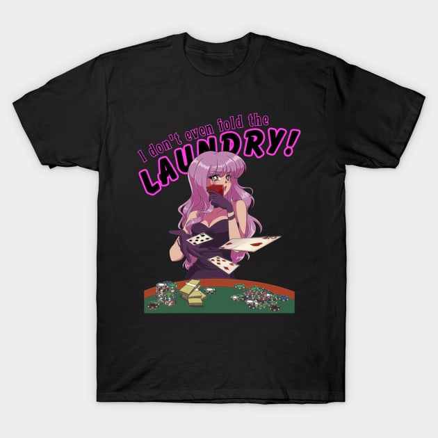 90's Retro Anime Woman Character Playing Poker T-Shirt by OFFdaWALLArt